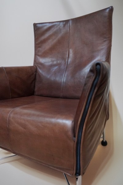 Montis-Charly-Flex-stoel-fauteuil-Gerard van den Berg-bruin-leder-rvs-vintage-geleefd-gebruikt-tweedehands-010